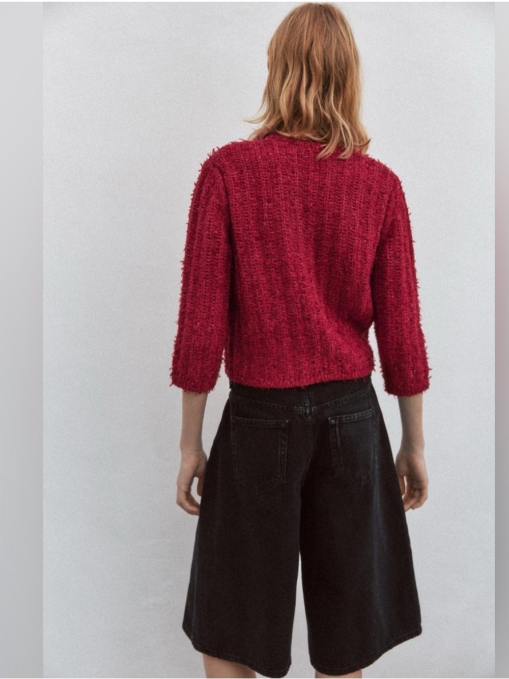 Zara Womens Sweater S Red Knit Cardigan 3/4 Sleeve Gold Button
Crop - Picture 8 of 8